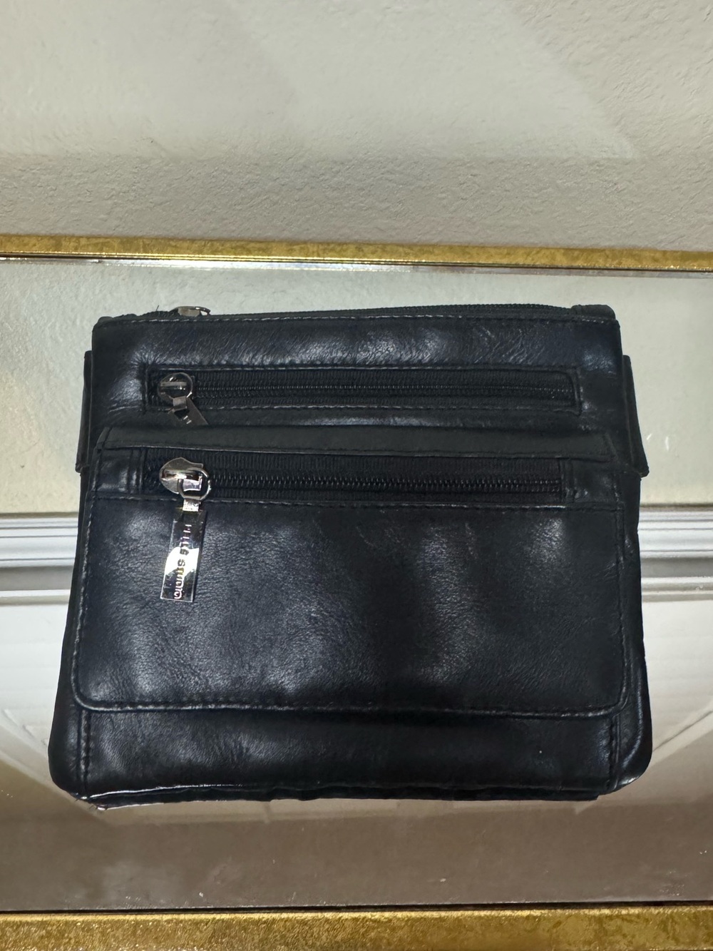 Pelle Studio Black Leather Men's Belt Bag with Front Zips